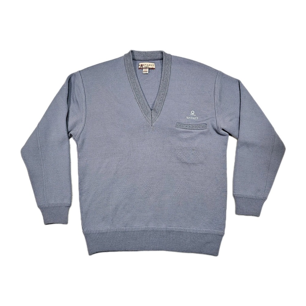 Vtg 80s Montagut Sweater Mens 3 Medium 40 V-Neck Knit Golf Tennis Preppy Ivy